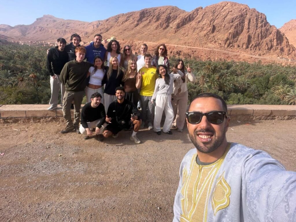 Group of travellers with their guide in the Todra valley